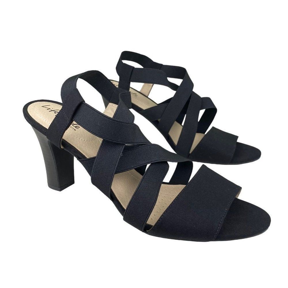 LifeStride Women's Charlotte Black Strappy Heeled Sandals